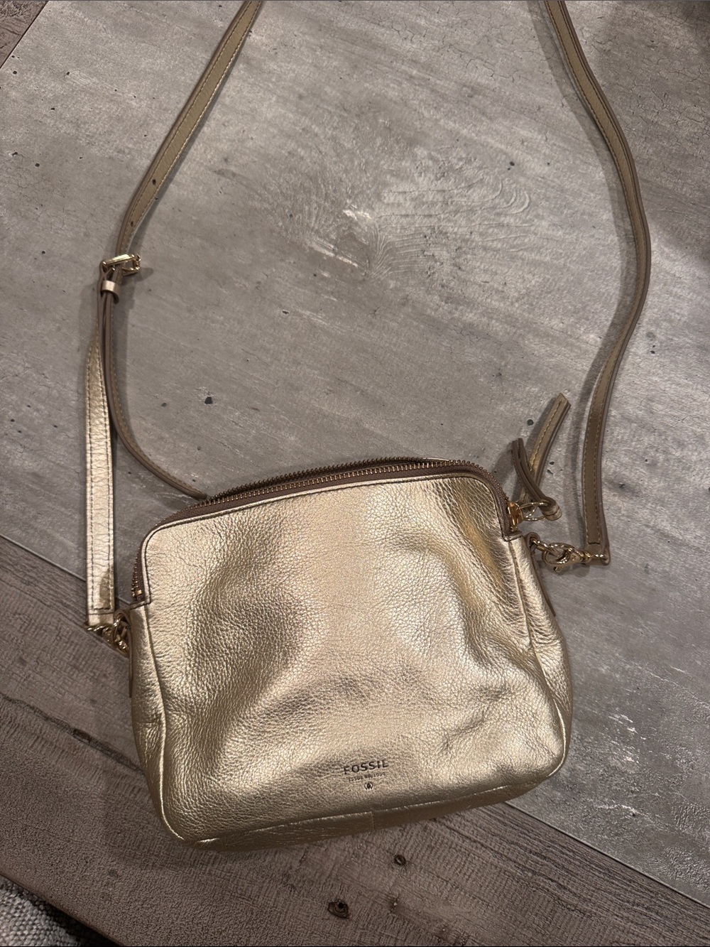 Fossil Metallic Gold Leather Crossbody